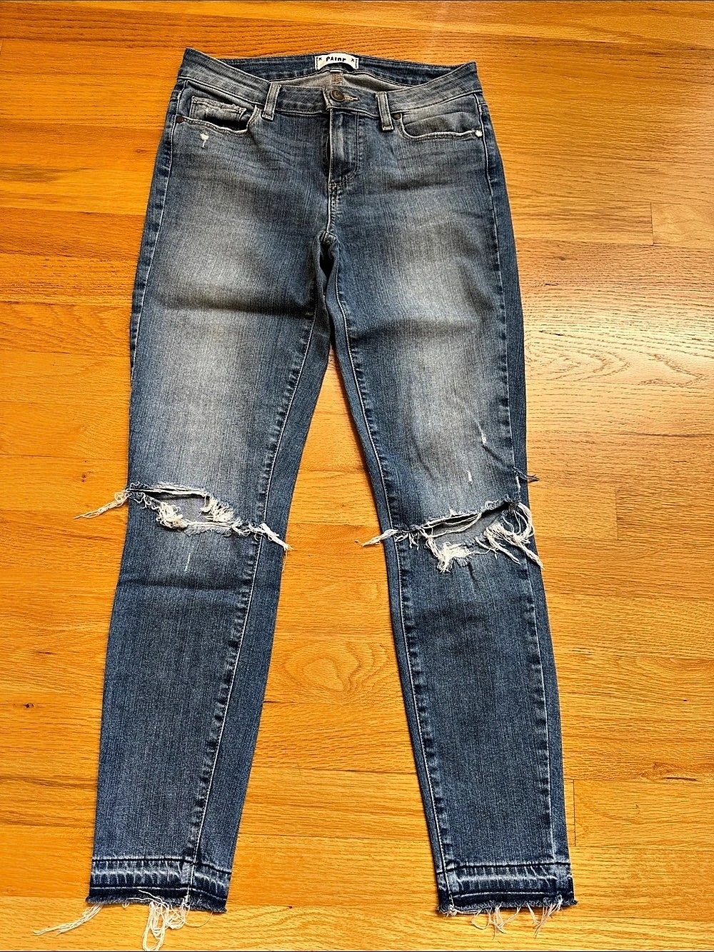Paige Distressed Skinny Jeans in Blue Waist 28